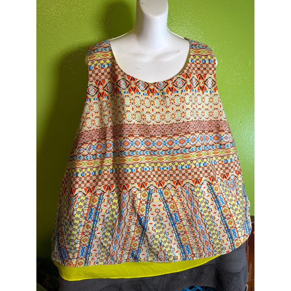 Bisou Bisou Michele Bohbot Womens 3X Sleeveless Geometric Tribal Print Blouse